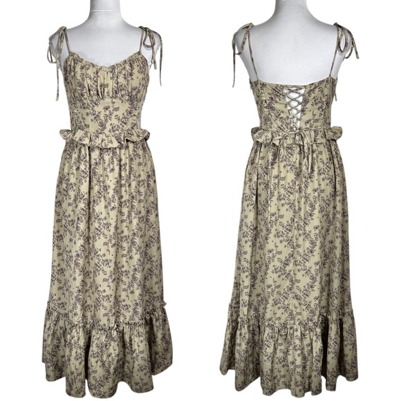 Storia Dresses & Skirts - NWT Storia Boho Floral Ruffle Midi Dress‎ Size 6 M Corset Cottagecore Milkmaid